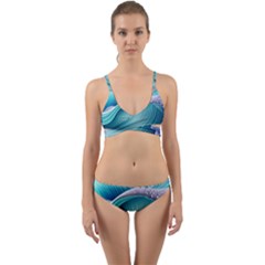 Pastel Sea Waves Wrap Around Bikini Set by GardenOfOphir