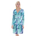 Pastel Sea Waves Long Sleeve Velvet Front Wrap Dress View1