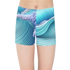 Pastel Sea Waves Kids  Sports Shorts by GardenOfOphir