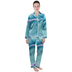 Pastel Sea Waves Women s Long Sleeve Satin Pajamas Set	 by GardenOfOphir