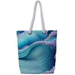 Pastel Sea Waves Full Print Rope Handle Tote (small) by GardenOfOphir