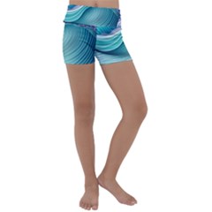 Pastel Sea Waves Kids  Lightweight Velour Yoga Shorts by GardenOfOphir