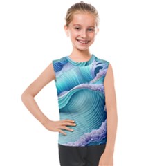 Pastel Sea Waves Kids  Mesh Tank Top by GardenOfOphir