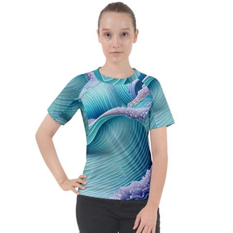 Pastel Sea Waves Women s Sport Raglan Tee by GardenOfOphir