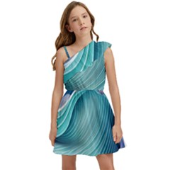 Pastel Sea Waves Kids  One Shoulder Party Dress by GardenOfOphir