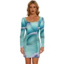 Pastel Sea Waves Long Sleeve Square Neck Bodycon Velvet Dress View1