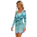 Pastel Sea Waves Long Sleeve Square Neck Bodycon Velvet Dress View2