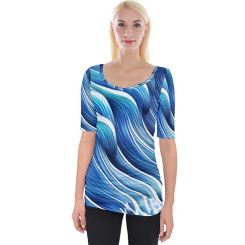 Sunny Ocean Wave Wide Neckline Tee by GardenOfOphir