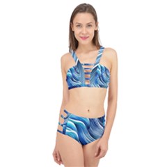 Sunny Ocean Wave Cage Up Bikini Set by GardenOfOphir