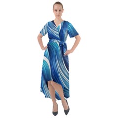 Sunny Ocean Wave Front Wrap High Low Dress by GardenOfOphir