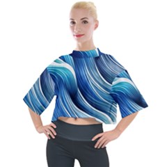 Sunny Ocean Wave Mock Neck Tee by GardenOfOphir