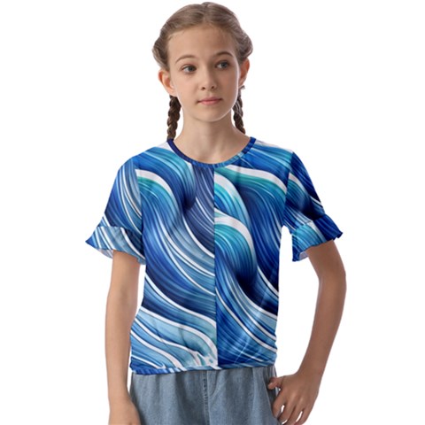 Sunny Ocean Wave Kids  Cuff Sleeve Scrunch Bottom Tee by GardenOfOphir