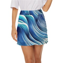 Sunny Ocean Wave Mini Front Wrap Skirt by GardenOfOphir