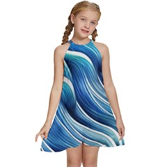 Sunny Ocean Wave Kids  Halter Collar Waist Tie Chiffon Dress by GardenOfOphir