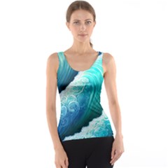 Abstract Waves In Blue And Green Tank Top by GardenOfOphir