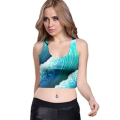 Abstract Waves In Blue And Green Racer Back Crop Top by GardenOfOphir