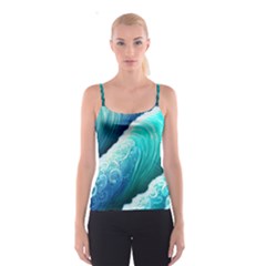 Abstract Waves In Blue And Green Spaghetti Strap Top by GardenOfOphir