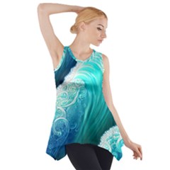 Abstract Waves In Blue And Green Side Drop Tank Tunic by GardenOfOphir