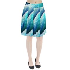 Abstract Waves In Blue And Green Pleated Skirt by GardenOfOphir