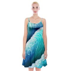 Abstract Waves In Blue And Green Spaghetti Strap Velvet Dress by GardenOfOphir