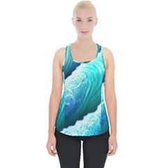 Abstract Waves In Blue And Green Piece Up Tank Top by GardenOfOphir