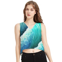 Abstract Waves In Blue And Green V-neck Cropped Tank Top by GardenOfOphir