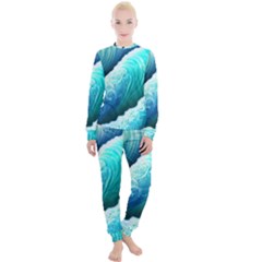 Abstract Waves In Blue And Green Women s Lounge Set by GardenOfOphir