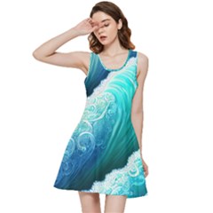 Abstract Waves In Blue And Green Inside Out Racerback Dress by GardenOfOphir