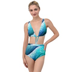 Abstract Waves In Blue And Green Tied Up Two Piece Swimsuit by GardenOfOphir