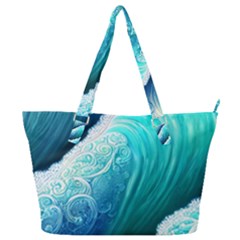 Abstract Waves In Blue And Green Full Print Shoulder Bag by GardenOfOphir