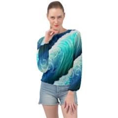 Abstract Waves In Blue And Green Banded Bottom Chiffon Top by GardenOfOphir