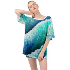 Abstract Waves In Blue And Green Oversized Chiffon Top by GardenOfOphir