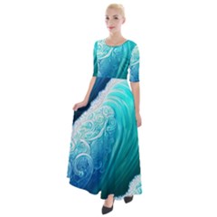 Abstract Waves In Blue And Green Half Sleeves Maxi Dress by GardenOfOphir