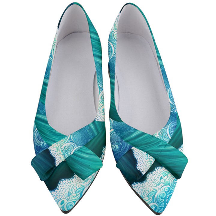 Abstract Waves In Blue And Green Women s Bow Heels