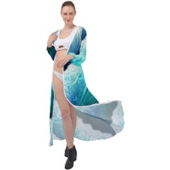 Abstract Waves In Blue And Green Maxi Chiffon Beach Wrap by GardenOfOphir