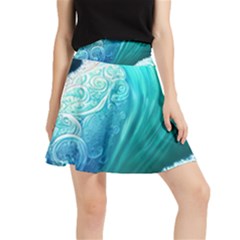 Abstract Waves In Blue And Green Waistband Skirt by GardenOfOphir