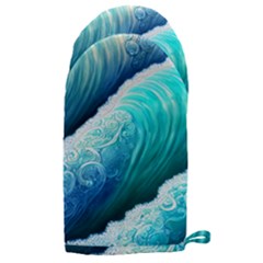 Abstract Waves In Blue And Green Microwave Oven Glove by GardenOfOphir