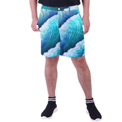 Abstract Waves In Blue And Green Men s Pocket Shorts by GardenOfOphir