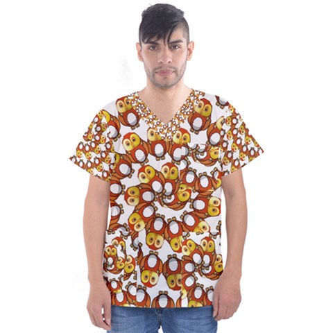 Owl Animal Bird Nature Feather Eyes Plumage Men s V-neck Scrub Top by Ravend