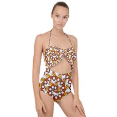 Owl Animal Bird Nature Feather Eyes Plumage Scallop Top Cut Out Swimsuit by Ravend