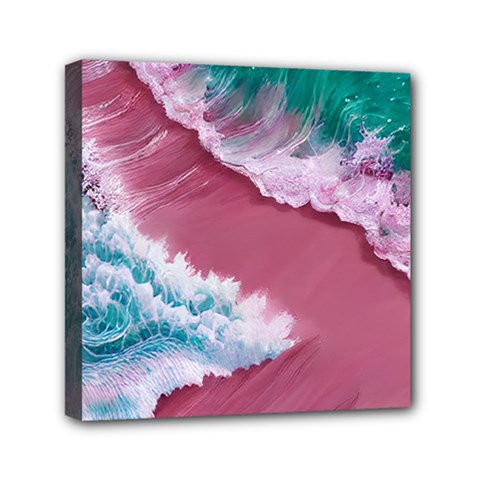 Ocean Waves In Pink Mini Canvas 6  X 6  (stretched) by GardenOfOphir