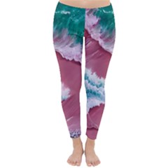 Ocean Waves In Pink Classic Winter Leggings by GardenOfOphir