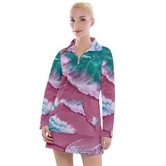 Ocean Waves In Pink Women s Long Sleeve Casual Dress by GardenOfOphir