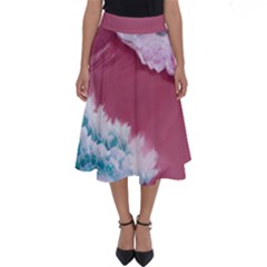 Ocean Waves In Pink Perfect Length Midi Skirt by GardenOfOphir