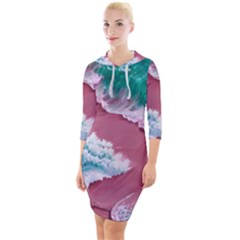 Ocean Waves In Pink Quarter Sleeve Hood Bodycon Dress by GardenOfOphir