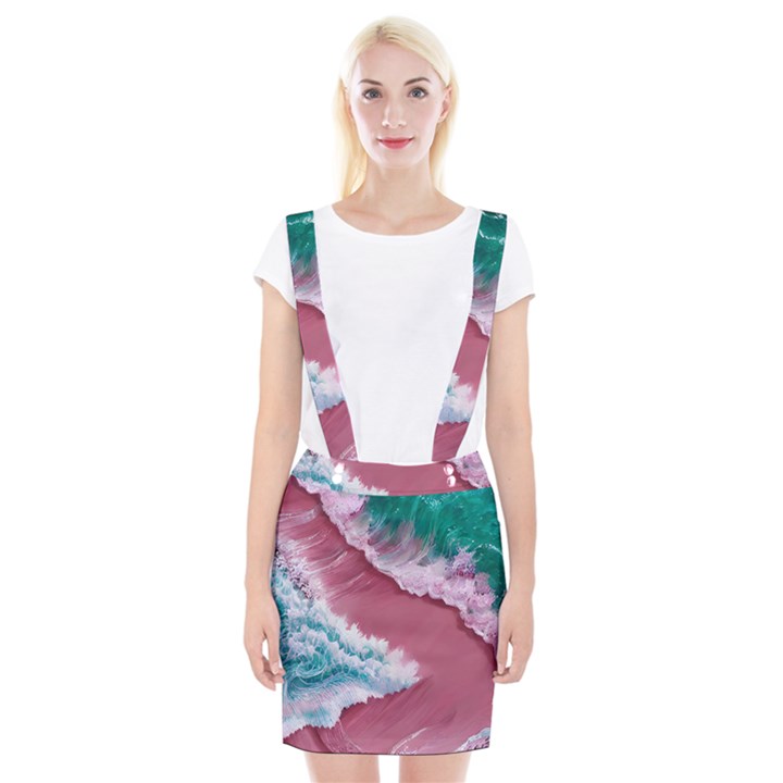 Ocean Waves In Pink Braces Suspender Skirt