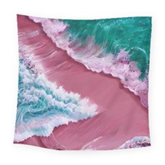 Ocean Waves In Pink Square Tapestry (large) by GardenOfOphir