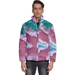 Ocean Waves In Pink Men s Puffer Bubble Jacket Coat by GardenOfOphir