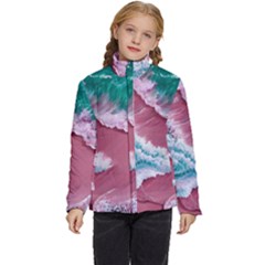 Ocean Waves In Pink Kids  Puffer Bubble Jacket Coat by GardenOfOphir