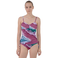 Ocean Waves In Pink Sweetheart Tankini Set by GardenOfOphir